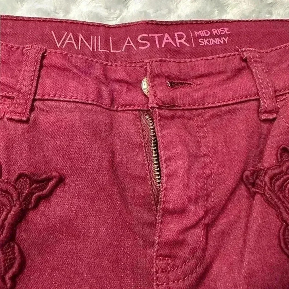 Vanilla Star Juniors Mid Rise Skinny Burgundy Jeans - Picture 2 of 11